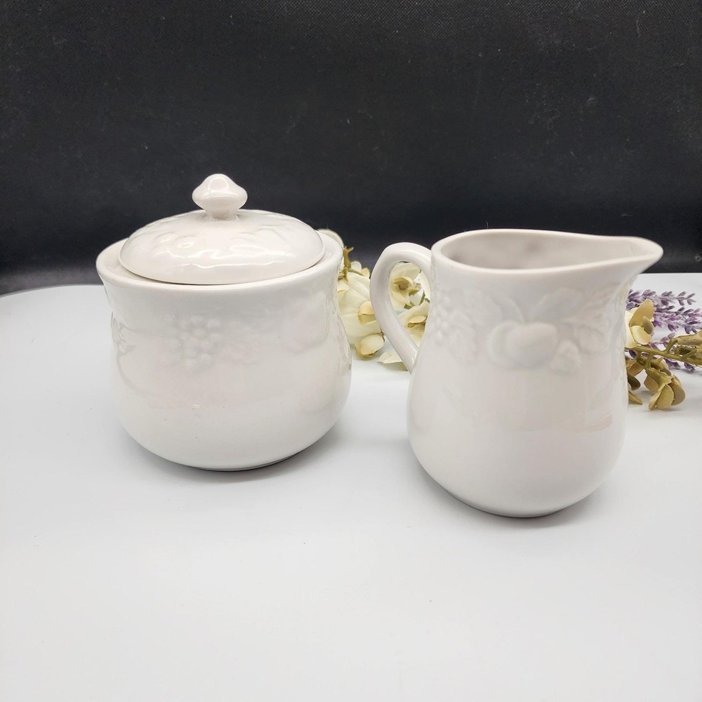 Gibson Embossed‎ Raised Fruit Creamer and Sugar Bowl